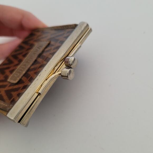 Valentino Vintage Kisslock Canvas Leather Coin Wallet Mini Small Purse Brown 2x2 - Picture 7 of 8